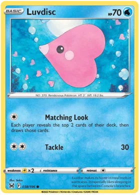 Pokemon Single Card - Lost Origin 038/196 Luvdisc Common Pack Fresh