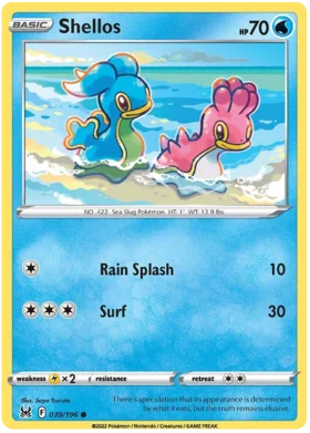 Pokemon Single Card - Lost Origin 039/196 Shellos Common Pack Fresh