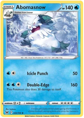 Pokemon Single Card - Lost Origin 043/196 Abomasnow Uncommon Pack Fresh