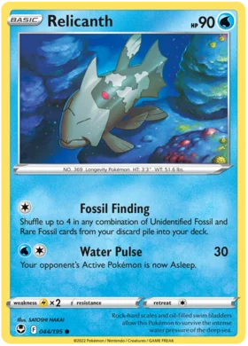 Pokemon Single Card - Silver Tempest 044/195 Relicanth Common Pack Fresh