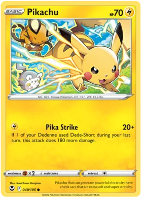 Pokemon Single Card - Silver Tempest 049/195 Pikachu Common Pack Fresh