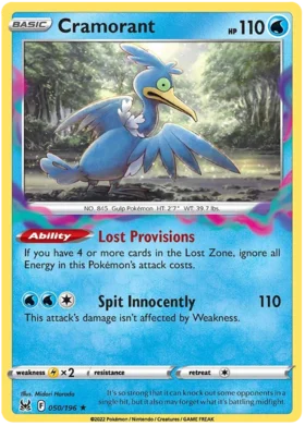 Pokemon Single Card - Lost Origin 050/196 Cramorant Rare Pack Fresh