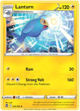 Pokemon Single Card - Silver Tempest 052/195 Lanturn Uncommon Pack Fresh