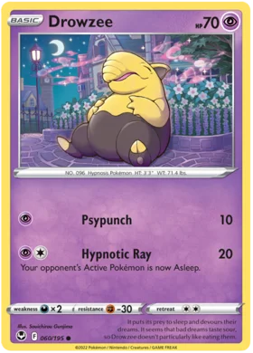 Pokemon Single Card - Silver Tempest 060/195 Drowzee Common Pack Fresh