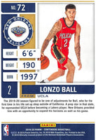 NBA 2019-20 Panini Contenders Season Ticket #72 Lonzo Ball New Orleans Pelicans NBA Basketball Trading Card