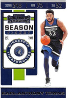 NBA 2019-20 Panini Contenders Season Ticket #54 Karl-Anthony Towns Minnesota Timberwolves NBA Basketball Trading Card