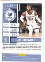NBA 2019-20 Panini Contenders Season Ticket #37 Jae Crowder Memphis Grizzlies NBA Basketball Trading Card