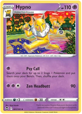 Pokemon Single Card - Silver Tempest 061/195 Hypno Uncommon Pack Fresh