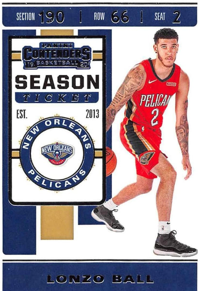 NBA 2019-20 Panini Contenders Season Ticket #72 Lonzo Ball New Orleans Pelicans NBA Basketball Trading Card