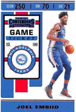 NBA 2019-20 Panini Contenders NBA Game Ticket Red Basketball #45 Joel Embiid Philadelphia 76ers Official National Basketball Association Trading Card