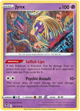 Pokemon Single Card - Silver Tempest 062/195 Jynx Uncommon Pack Fresh