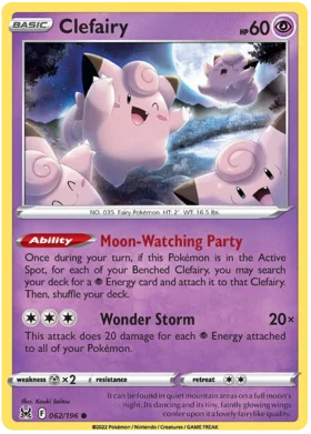 Pokemon Single Card - Lost Origin 062/196 Clefairy Common Pack Fresh