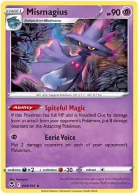 Pokemon Single Card - Silver Tempest 064/195 Mismagius Rare Pack Fresh