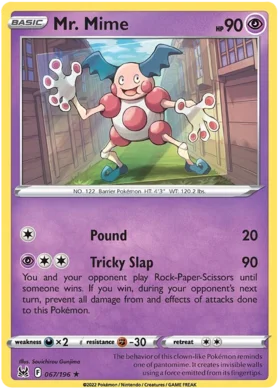 Pokemon Single Card - Lost Origin 067/196 Mr. Mime Rare Pack Fresh