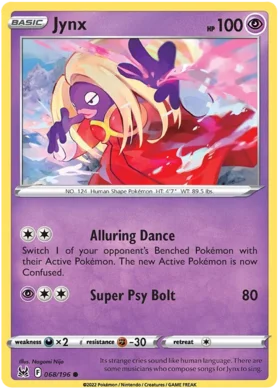 Pokemon Single Card - Lost Origin 068/196 Jynx Common Pack Fresh