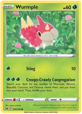 Pokemon Single Card - Lost Origin 006/196 Wurmple Common Pack Fresh