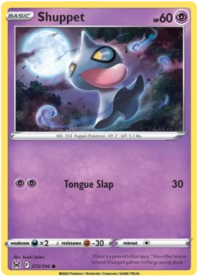 Pokemon Single Card - Lost Origin 072/196 Shuppet Common Pack Fresh