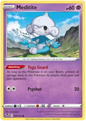 Pokemon Single Card - Silver Tempest 072/195 Meditite Common Pack Fresh