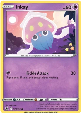 Pokemon Single Card - Lost Origin 077/196 Inkay Common Pack Fresh