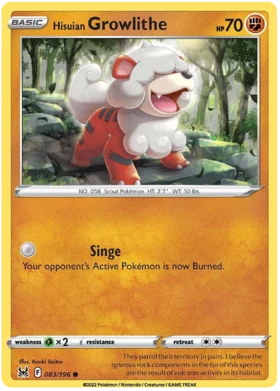 Pokemon Single Card - Lost Origin 083/196 Hisuian Growlithe Common Pack Fresh