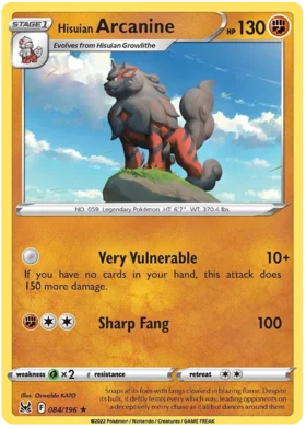 Pokemon Single Card - Lost Origin 084/196 Hisuian Arcanine Holo Rare Pack Fresh