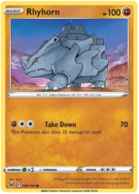 Pokemon Single Card - Lost Origin 089/196 Rhyhorn Common Pack Fresh