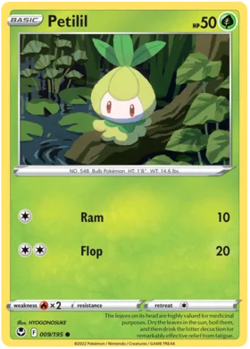 Pokemon Single Card - Silver Tempest 009/195 Petilil Common Pack Fresh
