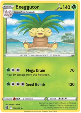 Pokemon Single Card - Brilliant Stars 002/172 Exeggutor Uncommon Pack Fresh