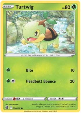 Pokemon Single Card - Brilliant Stars 006/172 Turtwig Common Pack Fresh