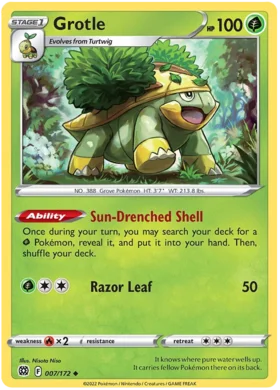 Pokemon Single Card - Brilliant Stars 007/172 Grotle Uncommon Pack Fresh