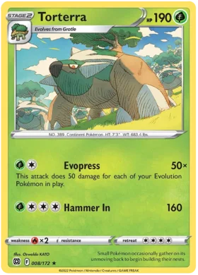 Pokemon Single Card - Brilliant Stars 008/172 Torterra Rare Holo Pack Fresh