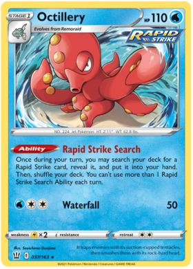 Pokemon Single Card - Battle Styles 037/163 Octillery Holo Rare Pack Fresh