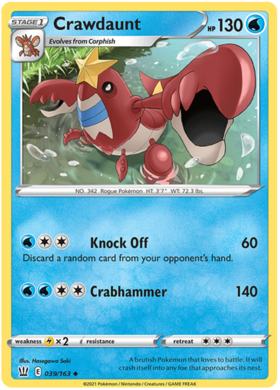 Pokemon Single Card - Battle Styles 039/163 Crawdaunt Uncommon Pack Fresh