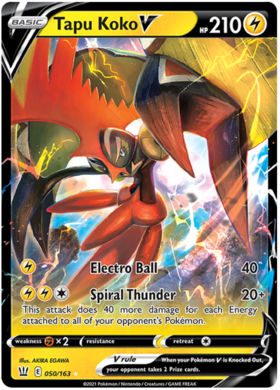 Pokemon Single Card - Battle Styles 050/163 Tapu Koko V Pack Fresh