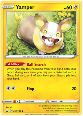 Pokemon Single Card - Battle Styles 052/163 Yamper Common Pack Fresh