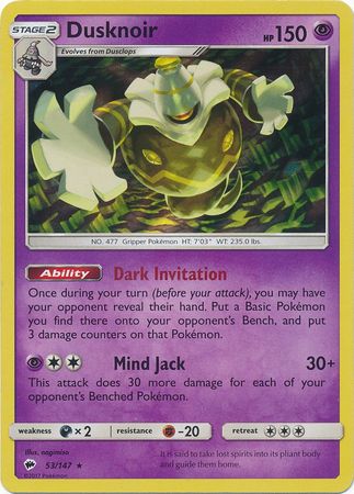 Pokemon Single Card - Burning Shadows 053/147 Dusknoir Holo Pack Fresh