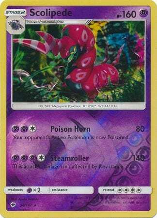 Pokemon Single Card - Burning Shadows 058/147 Scolipede Reverse Holo Rare Pack Fresh