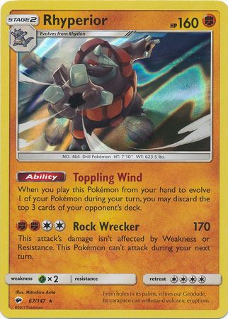 Pokemon Single Card - Burning Shadows 067/147 Rhyperior Holo Pack Fresh