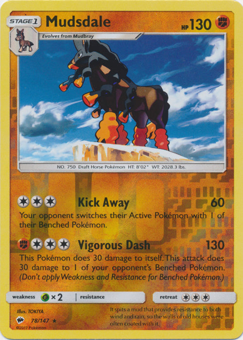 Pokemon Single Card - Burning Shadows 078/147 Mudsdale Reverse Holo Rare Pack Fresh