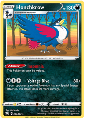 Pokemon Single Card - Battle Styles 094/163 Honchkrow Uncommon Pack Fresh