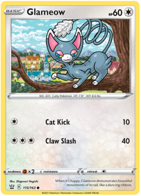 Pokemon Single Card - Battle Styles 115/163 Glameow Common Pack Fresh