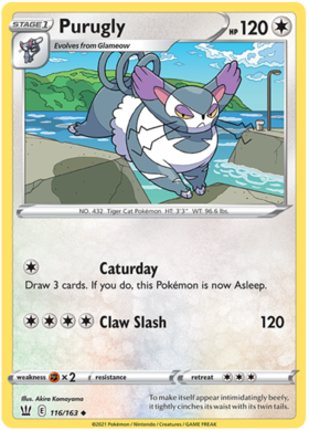 Pokemon Single Card - Battle Styles 116/163 Purugly Uncommon Pack Fresh