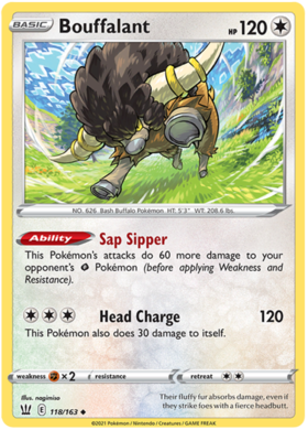 Pokemon Single Card - Battle Styles 118/163 Bouffalant Uncommon Pack Fresh