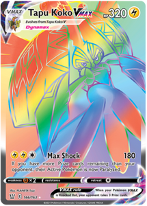 Pokemon Single Card - Battle Styles 166/163 Tapu Koko VMAX Secret Rare Full Art Pack Fresh