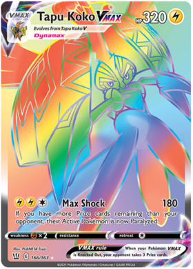 Pokemon Single Card - Battle Styles 166/163 Tapu Koko VMAX Secret Rare Full Art Pack Fresh