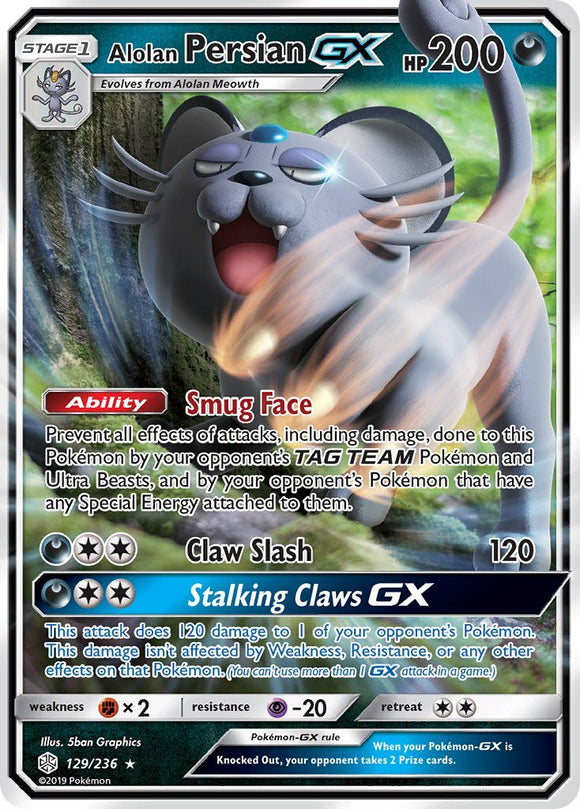 Pokemon Single Card - Cosmic Eclipse 129/236 Alolan Persian GX Pack Fresh