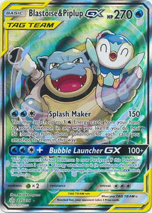 Pokemon Single Card - Cosmic Eclipse 215/236 Blastoise & Piplup Tag Team GX Ultra Rare Full Art Pack Fresh