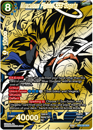 Dragon Ball Super Single Card - BT5-120 SCR Miraculous Fighter SS3 Gogeta Secret Rare Pack Fresh