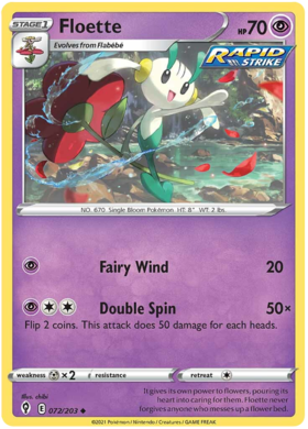 Pokemon Single Card - Evolving Skies 072/203 Floette Uncommon Pack Fresh