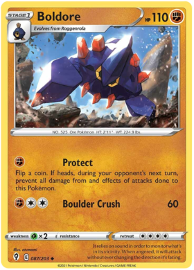 Pokemon Single Card - Evolving Skies 087/203 Boldore Uncommon Pack Fresh